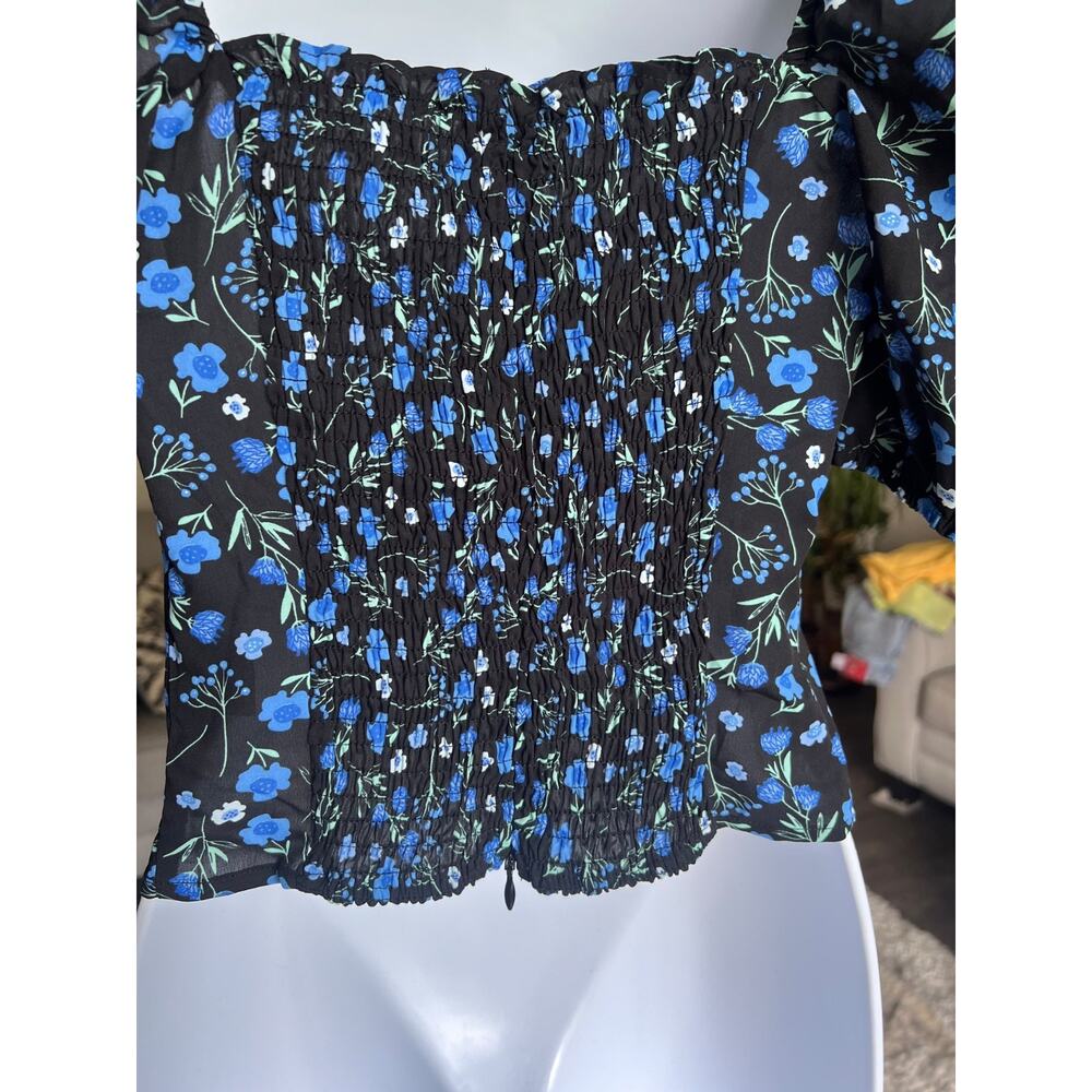 COMMENSE Short Sleeve Women's Top Size S Black/Navy Floral Print #784 - Picture 5 of 8